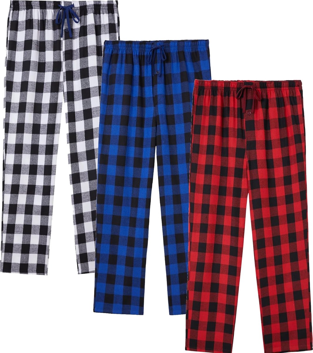 Herenpyjamabroek van Katoenflanel met Zijzakken en Trekkoord, Lang en Losvallend Model Voor Loungewear