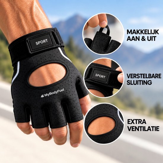 MyBodyFuel - Fietshandschoenen - Wielrenhandschoenen - Mountainbike Handschoenen - Schokdempende Padding - Antislip - Unisex - Maat S - Zwart — afbeelding 5