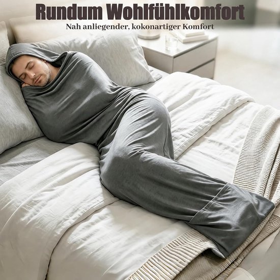 360 wrap compressie slaapzak met capuchon en voetopening, zachte ademende draagbare slaapzak, stretch slaapzak, draagbare deken, sensorische compressiedeken — afbeelding 2