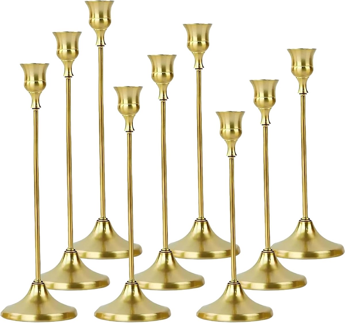 Set van 9 kandelaars, gouden metalen kandelaar, vintage kandelaar, bruiloft, kaarsenstandaard voor tafel, bruiloft, housewarming, cadeau voor Kerstmis