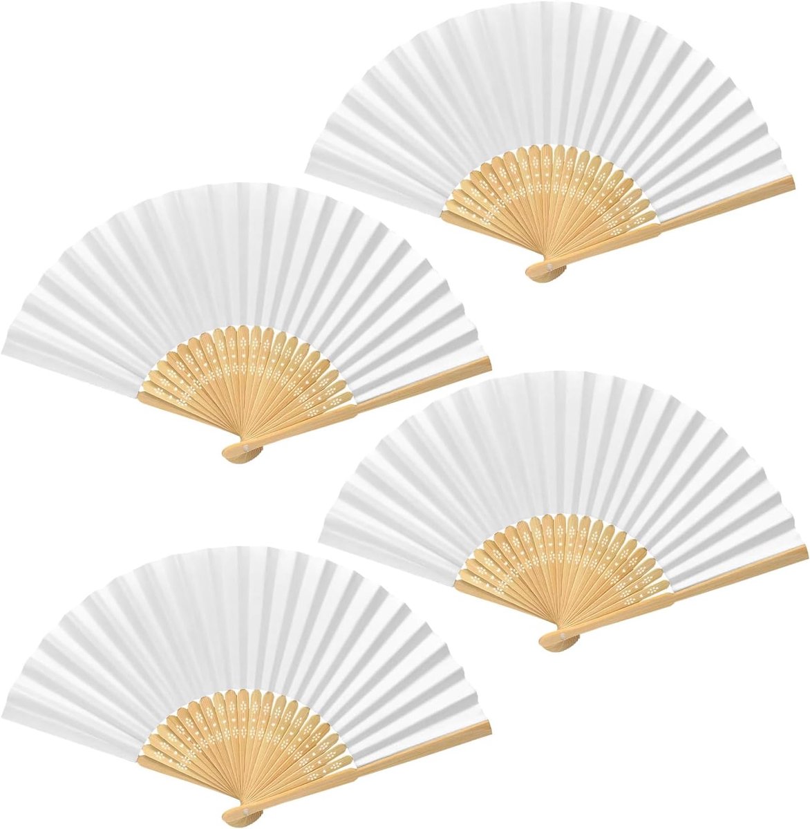 4 stuks, bruiloftswaaiers, bamboe, handventilator, decoratie, bruiloft, draagbaar, geschikt voor dansen, feestjes (wit)
