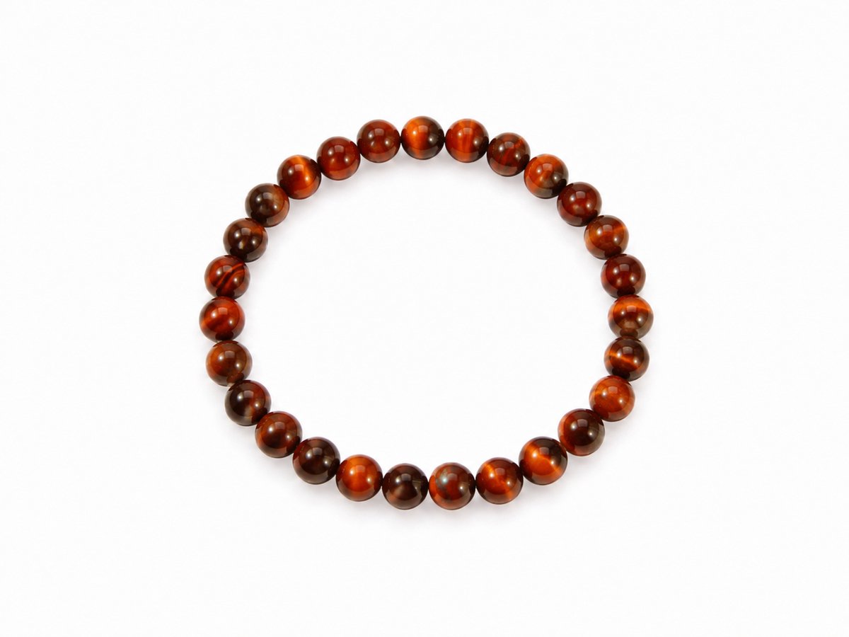 Rode Tijgeroog Armband 16 cm – Natuurlijke Edelsteen Armband met 6 mm Kralen – Elastische Roodbruine Kralenarmband – Armband voor Dames en Heren - Rode Tijgeroog Armband – Tijgeroog armband