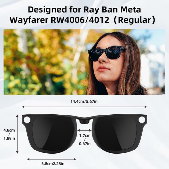 Compatibel met Ray-Ban Meta Wayfarer (Standaard) Slimme Bril Kleurveranderende Clip Set 50-22 Maat M (Donkergroen, Zwart) — afbeelding 3