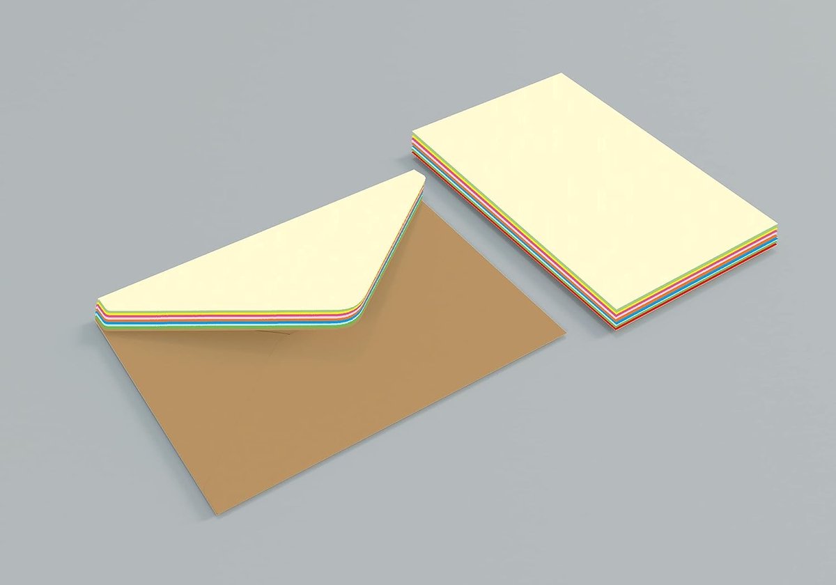 100 enveloppen en kaarten in PVC-doos, 6,5 x 8 cm (verschillende kleuren)