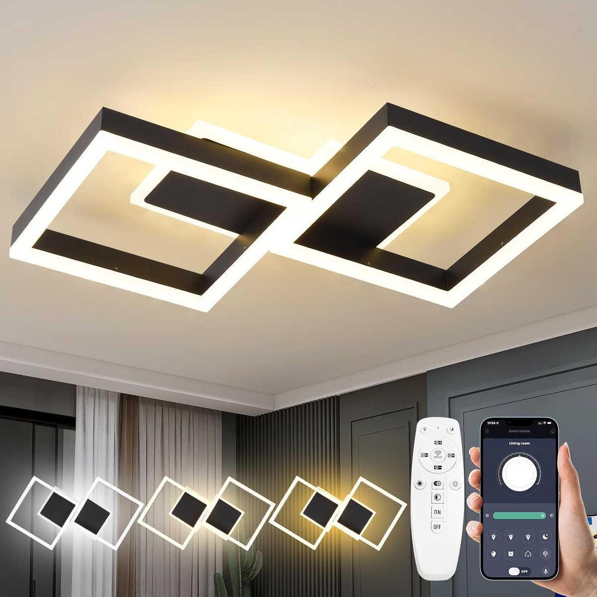 Plafondlamp, Led-plafondlamp, Keukenlamp, Zwart, Woonkamerlamp, Modern Design, Hallamp voor Woonkamer en Slaapkamer, Led Verlichting
