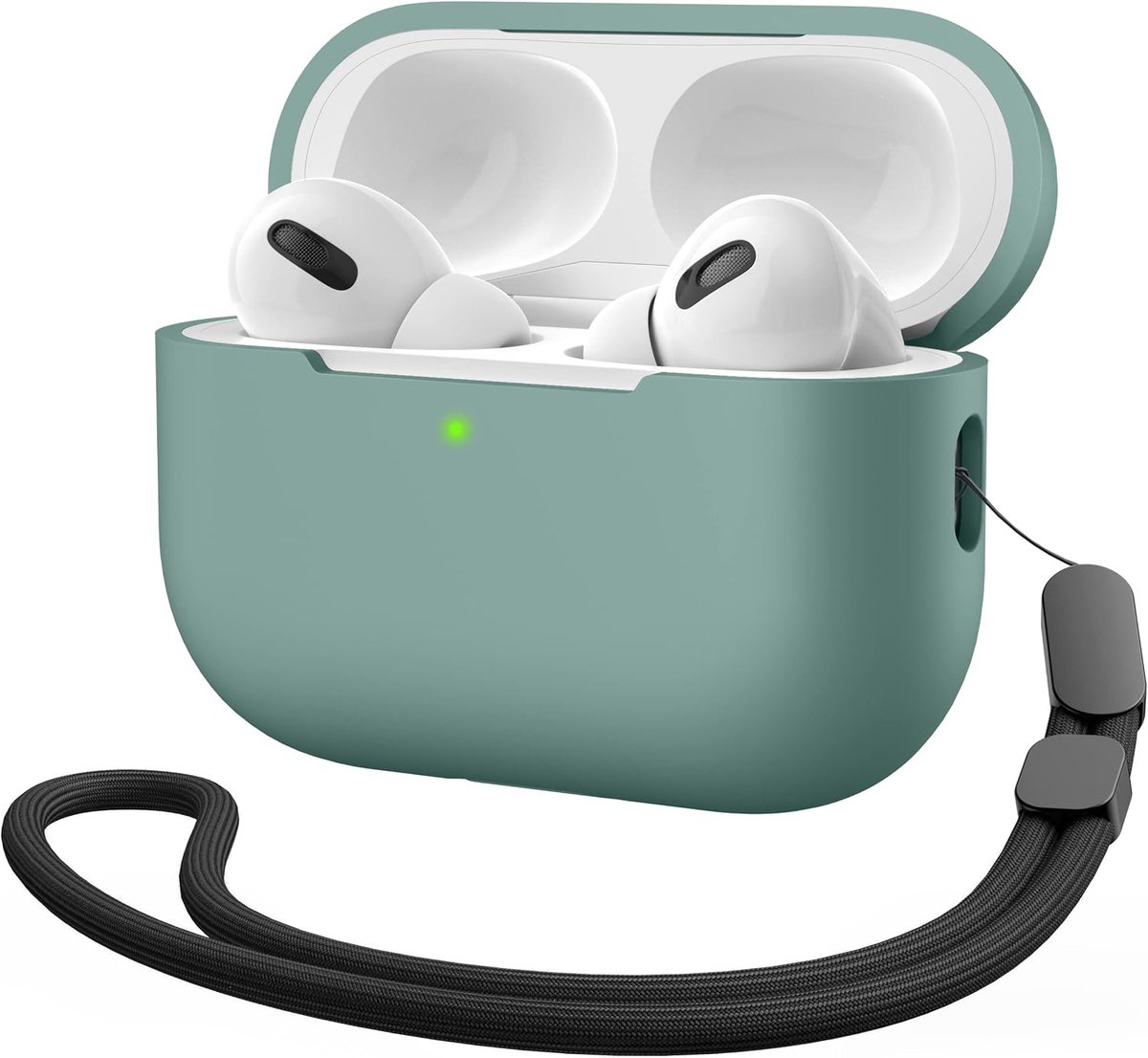Compatibel met AirPods Pro 2 Case 2022, Zachte Siliconen Case Cover Schokbestendige beschermhoes voor AirPods Pro 2e Generatie Case met Lanyard, Front LED zichtbaar, Pinegreen
