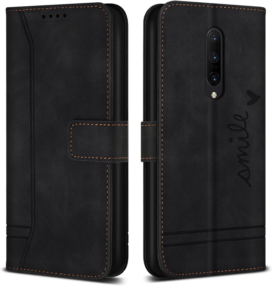 Telefoonhoesje voor OnePlus 7T Pro/OnePlus 7 Pro Hoes, PU Lederen Flip Wallet Case met Kaartenvakken en Folio Cover Beschermhoesje voor OnePlus 7T Pro / 7 Pro, Zwart
