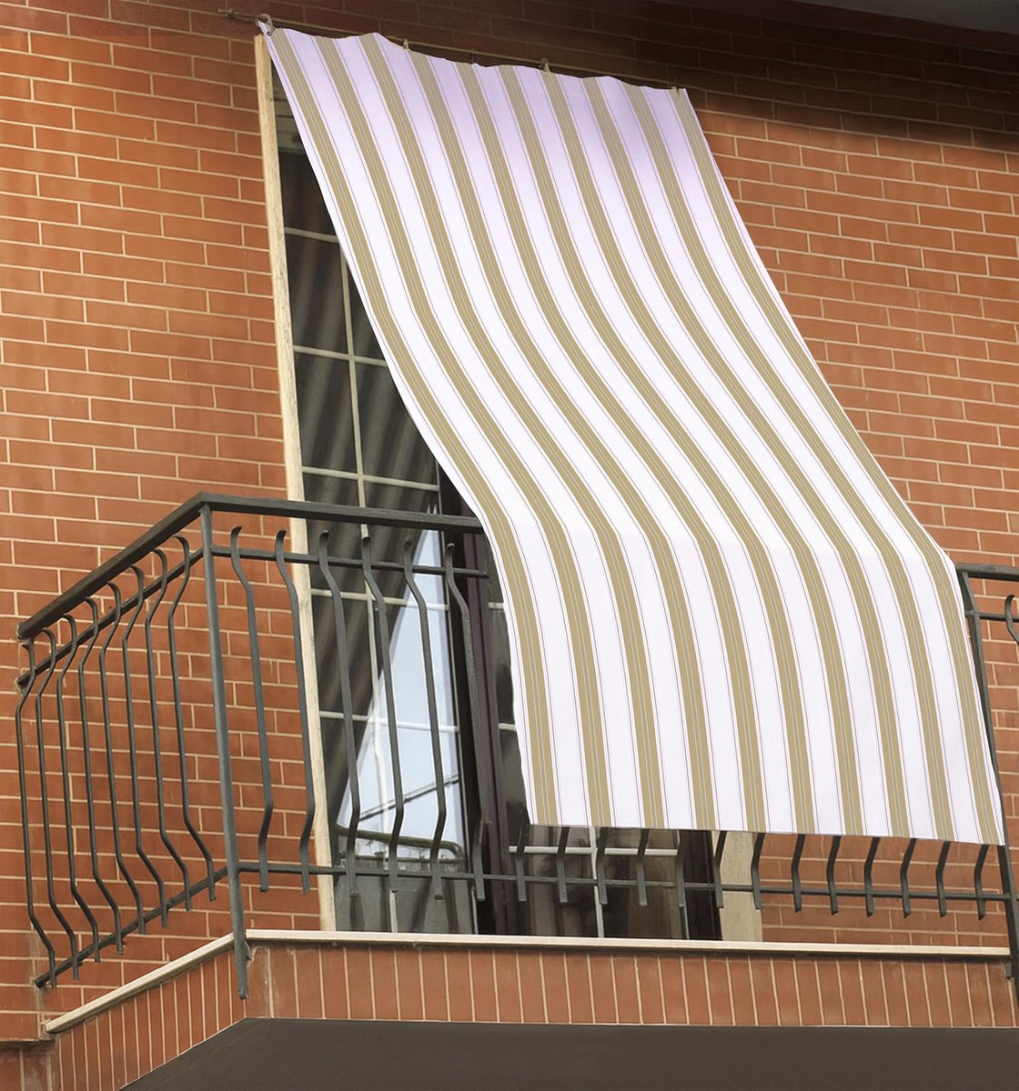 Luifel Strepen Taupe 150 x 290 cm - Zonnescherm met Oogjes en Haken voor Camping, Tuin en Terras