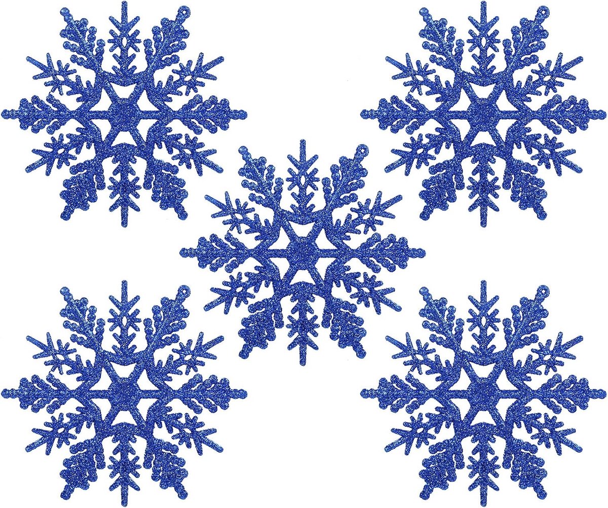 24 x sneeuwvlokken kerstdecoratie voor kerstboom glitter kerstboomversiering, blauw