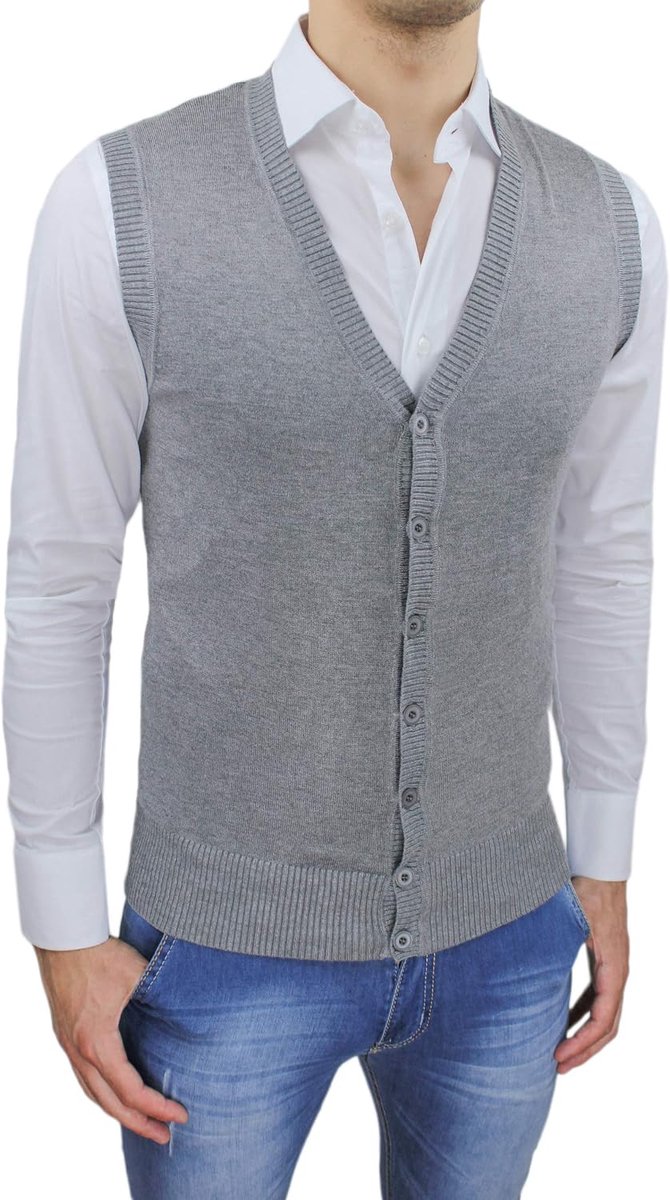 Herenvest slim fit casual elegant cardigan. - grijs - small