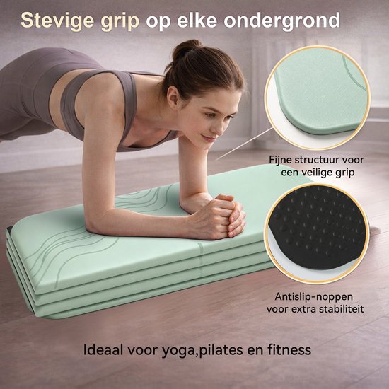 FunLife Sage Flow 7-Delige Opvouwbare Yogamat 190 × 66 cm – 10 mm Dik – Fitnessmat voor Yoga, Pilates en Stretching – Saliegroen — afbeelding 4