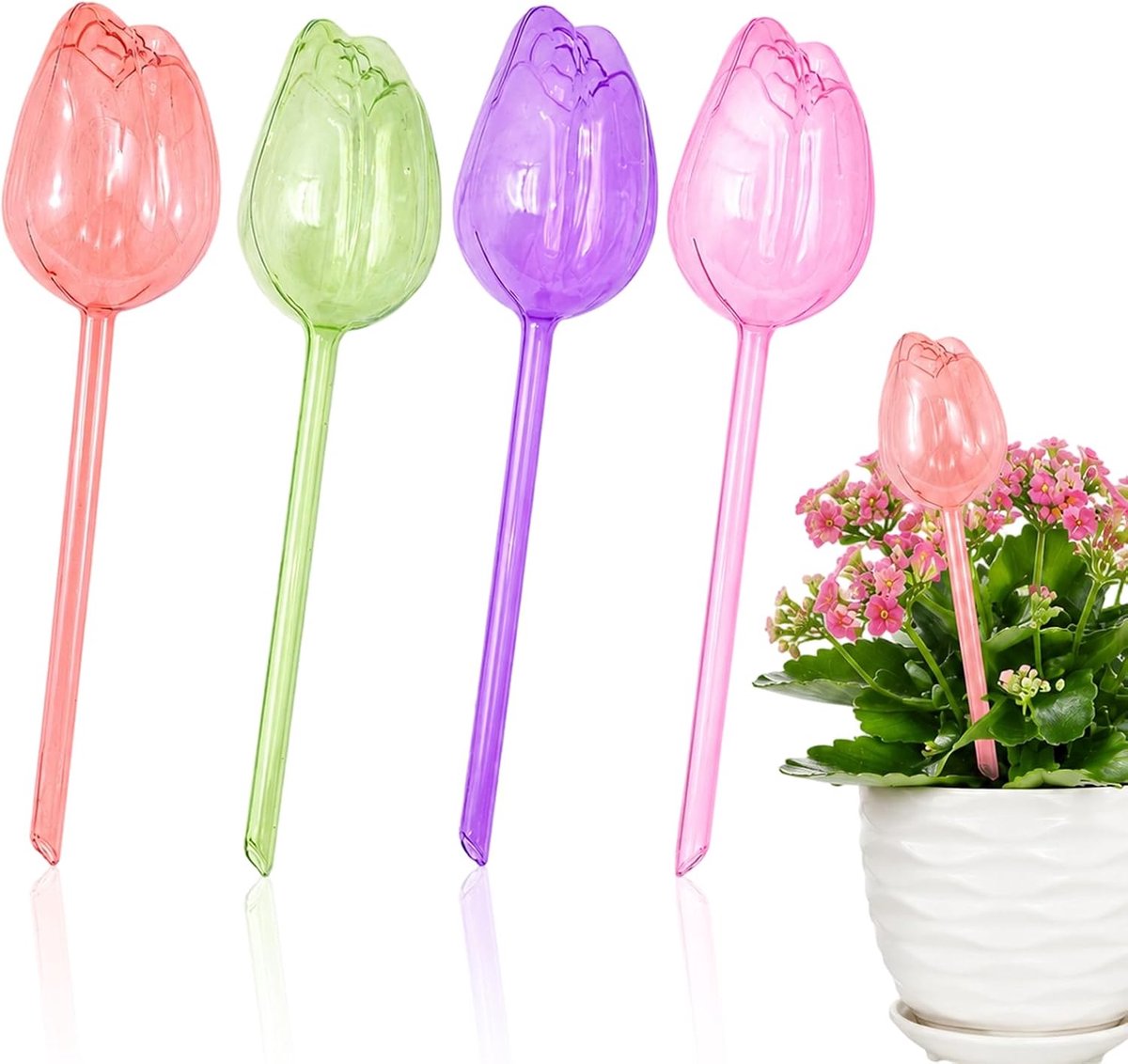druppelirrigatie - Set van 4 (Champagne, Roze, Paars, Groen), 24x6,5 cm, PVC, voor binnen- en buitenplanten