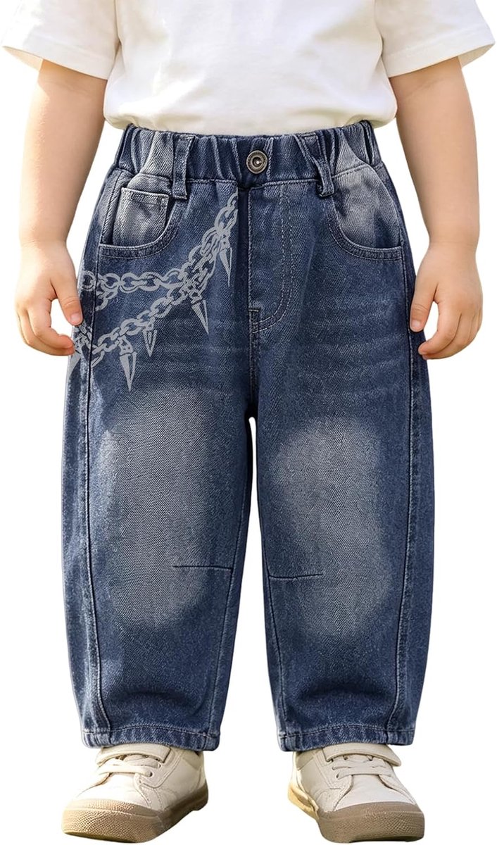 Jeans jongens 2-7 jaar jongensbroek babybroek jongens wijde pijpen jeansbroek jongens denim broek met zakken blauw lange denim broek elastische taille kinderbroek peuter slip jeans