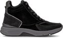 Zwarte Gabor Rollingsoft-veterschoen met suède details, rits en grijze zool.