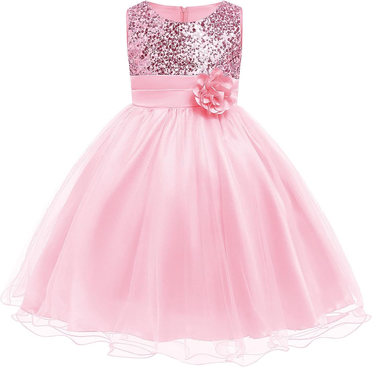 Mouwloze prinsessenjurk voor meisjes, met pailletten, bloemen, tutu, prinsessenjurk, feestelijke bruiloft, eerste communie, doopjurk