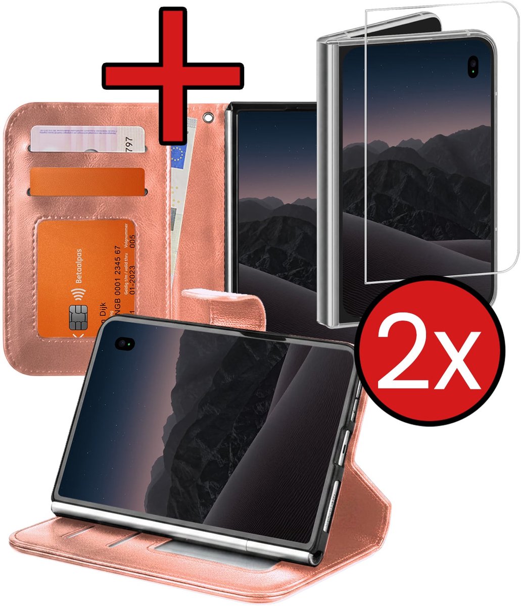 Hoesje - Met 2x Screenprotector - Geschikt voor Apple iPhone Duo - Luxe Pasjeshouder - Flip Case - Bookcase Portemonee - Kunstleer Book Case - Flipcase Hoes - Book Cover - Walletcase - Portemonneehoes - Telefoonhoes - Rosé goud