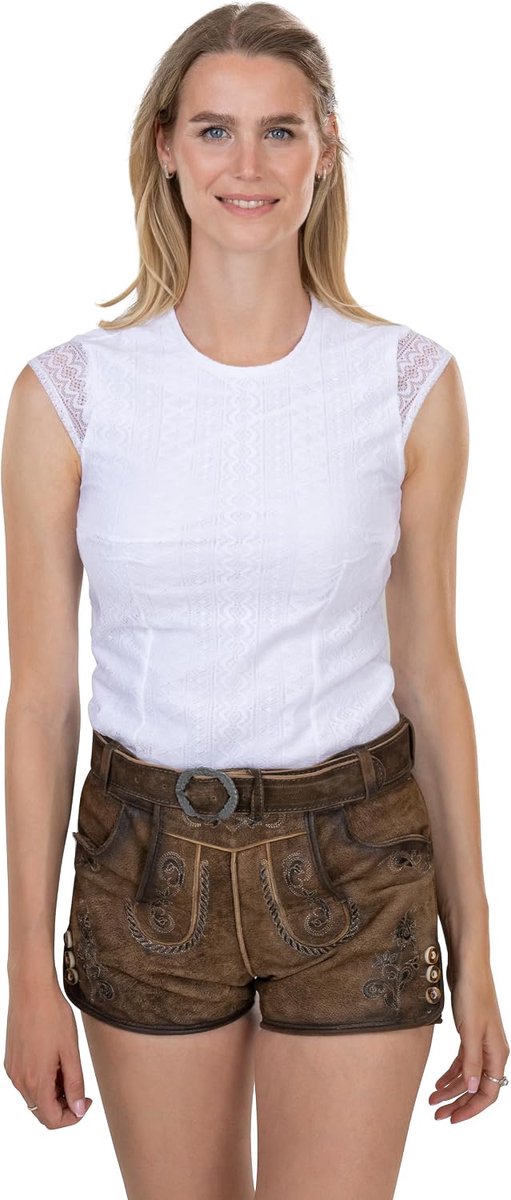 Klederdrachtbody van kant - elegante en getailleerde damesklederdrachtbody - stretch klederdrachtblouse hoog gesloten Mara