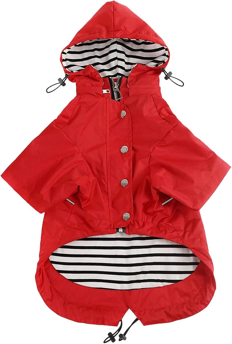 Dog Reflecterende regenjas met rits voor hond, regen-/waterbestendig, verstelbaar trekkoord, afneembare capuchon, stijlvolle premium hondenregenjassen - Rood - XS