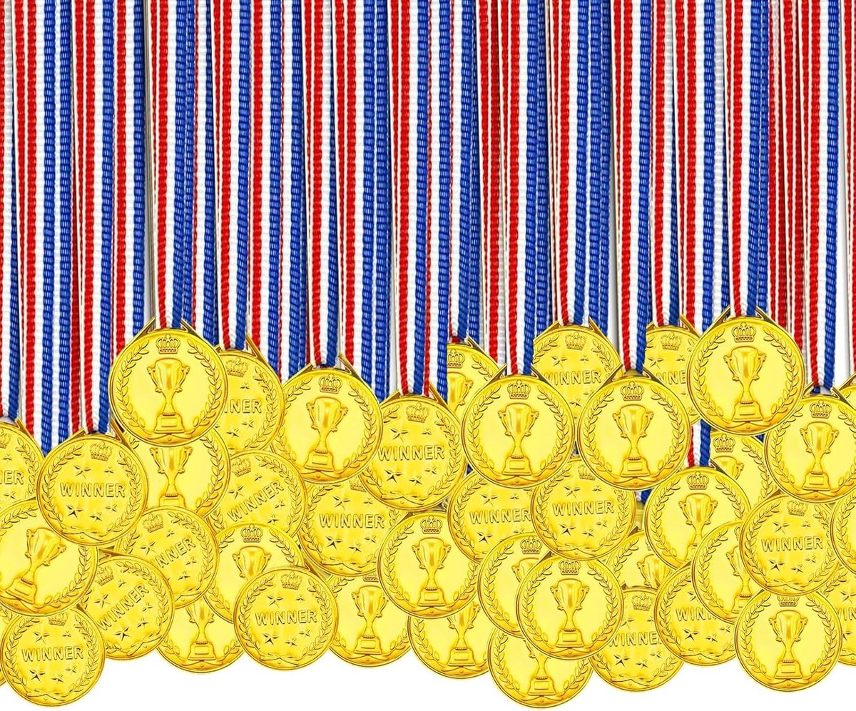 100 Gouden Medailles voor Kinderen, Perfect voor Sportprijzen, Feestjes en Winnaars, 3.7 cm Groot