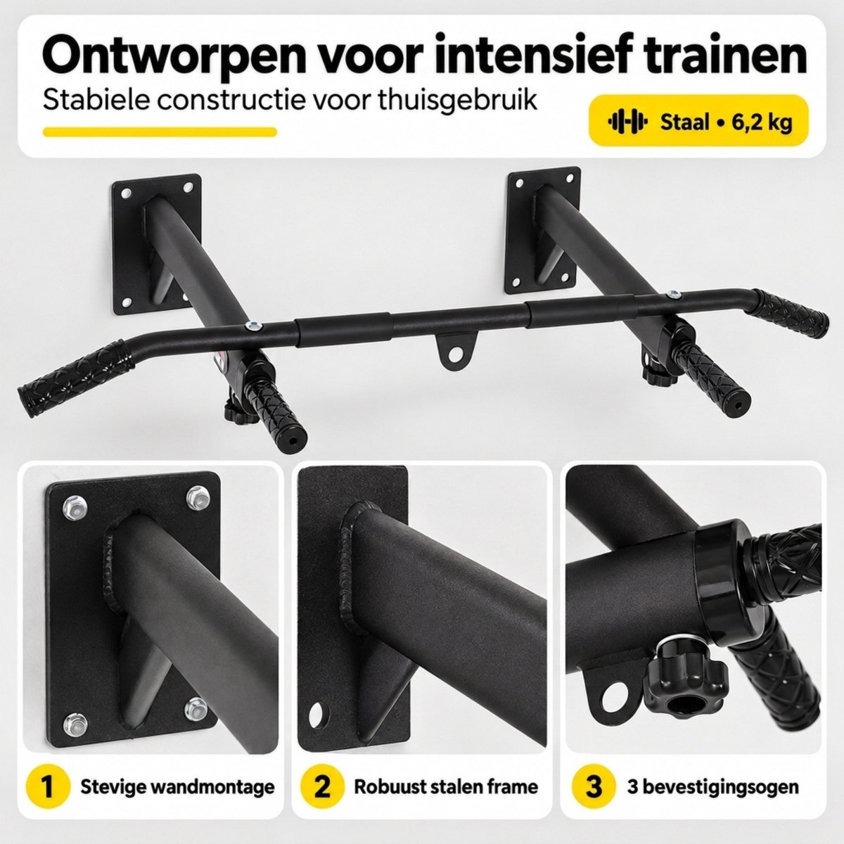 Pull Up Bar - Pull up bar wandmontage - Pull up bar muur - Optrekstang - Thuis Sporten - Bokszak standaard - Bokszak muurbeugel - Pull up station - Belasting 150 Kg - Zwart thumbnail 6