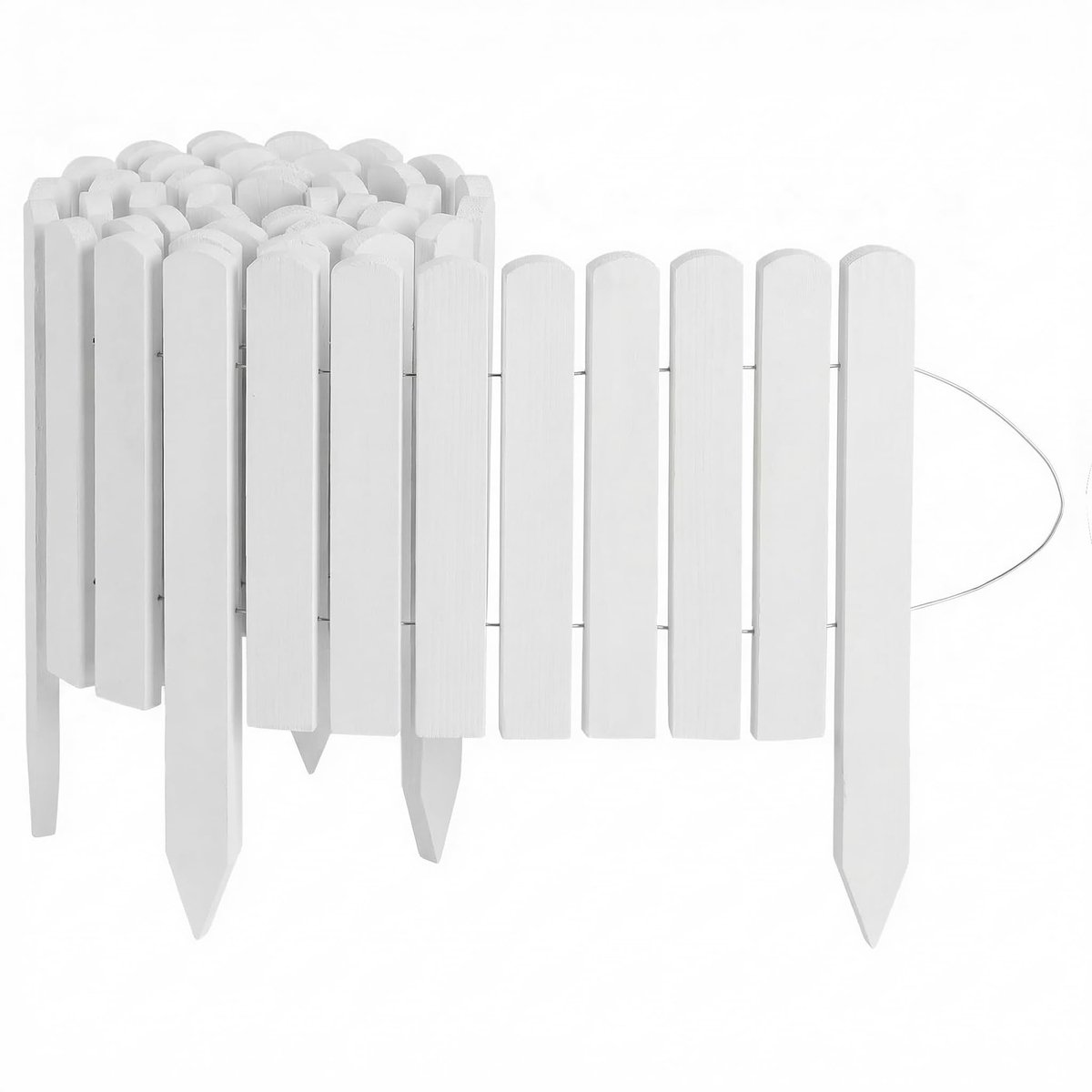 Creative Home Gazonrand Houten borderrand 200 x 30 cm (LxH) wit, Flexibele borderomranding 30 cm Hoge tuinafscheiding om in de grond te steken, Ideaal als borderomranding