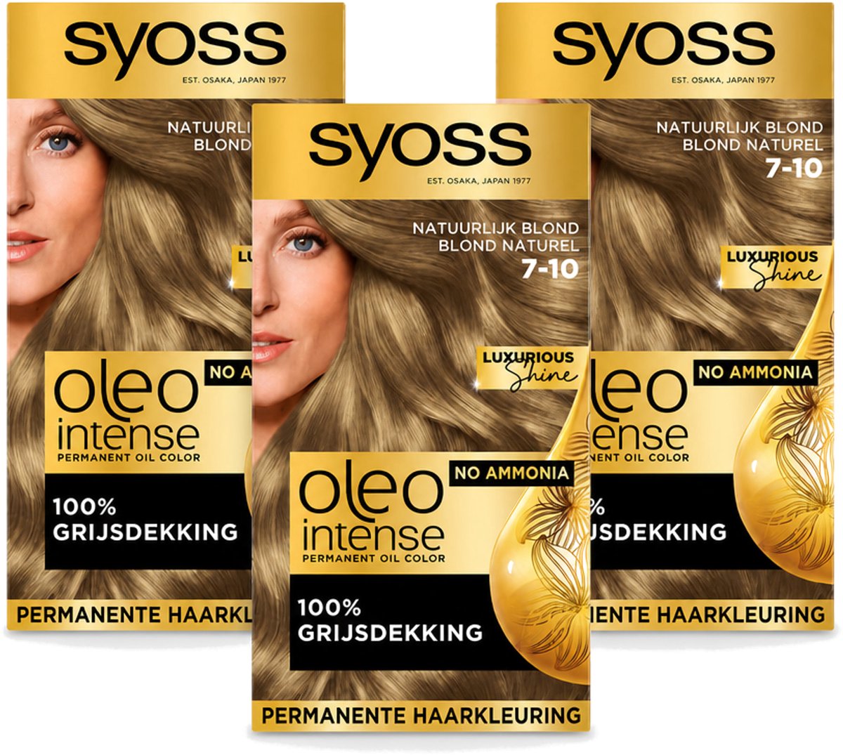3 x SYOSS - Oleo Intense 7-10 - Haarverf - Permanente Haarkleuring - Natuurlijk blond - Langdurige Kleur - Voordeelverpakking - 3 stuks