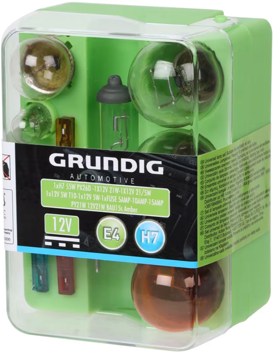 Grundig Automotive autolampenset - Complete set van verschillende autolampen en zekeringen - Voor koplampen, remlichten, knipperlichten en interieurverlichting - Voor de Auto