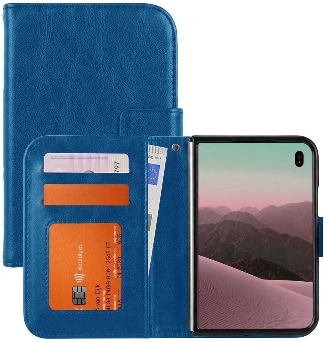 Hoesje - Met Pasjeshouder - Geschikt voor Apple iPhone Duo - Luxe Bookcase Portemonee - Flip Case - Kunstleer Book Case - Flipcase - Book Cover - Walletcase - Portemonneehoes - Donkerblauw