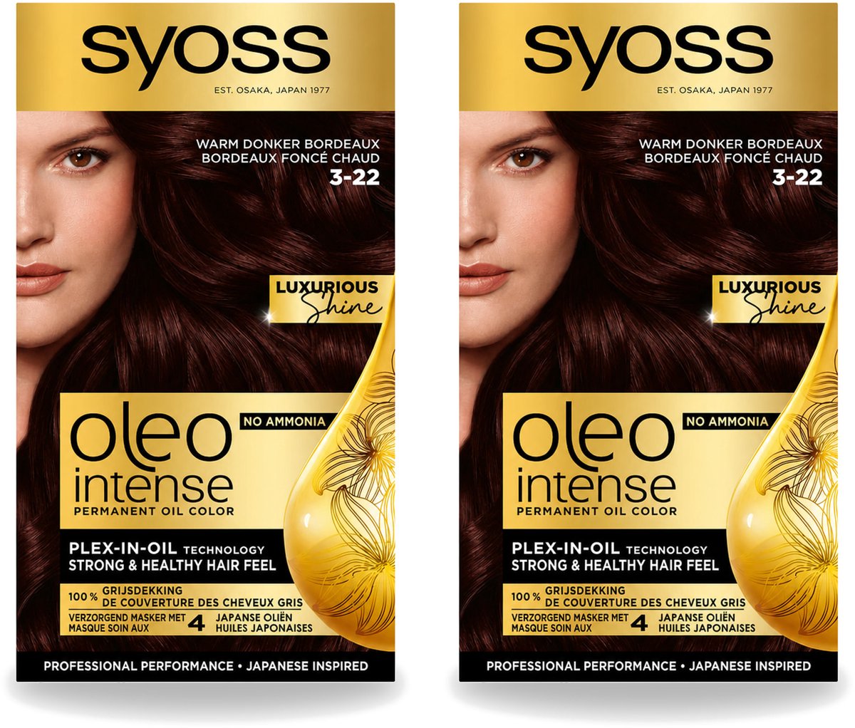 2 x SYOSS - Oleo Intense 3-22 - Haarverf - Permanente Haarkleuring - Warm Donker Bordeaux - Langdurige Kleur - Voordeelverpakking - 2 stuks