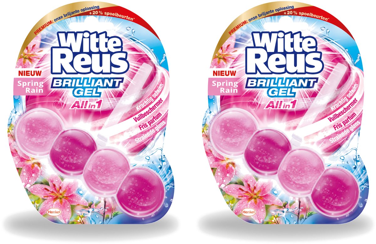 2 x Witte Reus - Toiletblok Brilliant Gel - Spring Rain - 1 Toiletblok - Voordeelverpakking - 2 stuks
