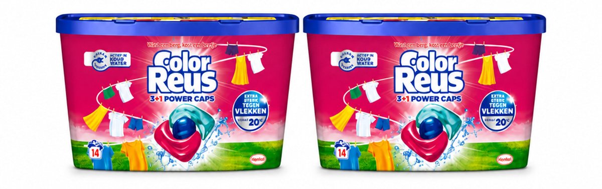 2 x Color Reus - 3+1 Power Caps - Gekleurde Was - 14 Wasbeurten - Voordeelverpakking - 2 stuks