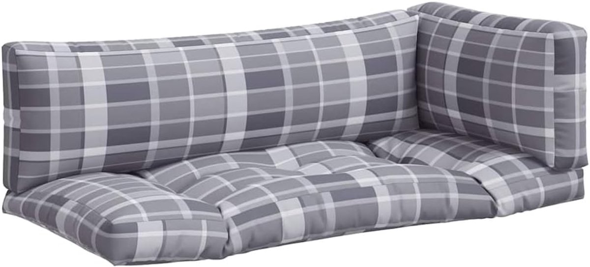 3-delig grijs ruitpatroon van polyester, waterdicht zitkussen voor tuinmeubelen met holle vezelvulling, zacht outdoor kussen voor pallets, krukken en poefs