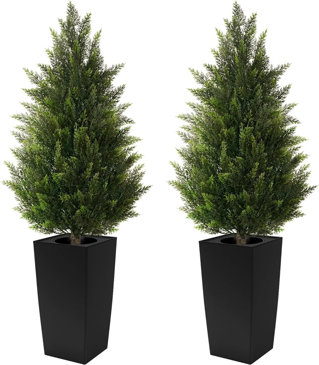 Kunstbomen buitenshuis, 1,2 m grote nepplanten 2 stuks vormsnoei faux cederplant met pot, groenblijvende struiken in pot voor voordeur tuin indoor woondecoratie Kerstmis