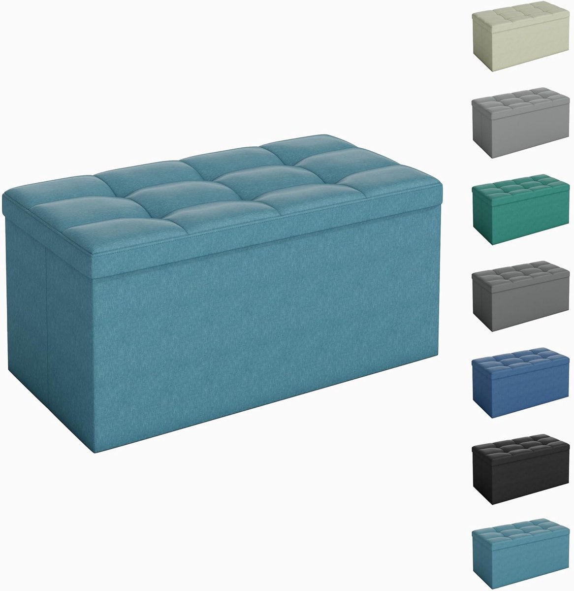 Mcc direct Opvouwbare opbergbank met deksel, zitkruk en voetenbank met opbergruimte voor slaapkamer, woonkamer en hal, 76 cm, zeegroen