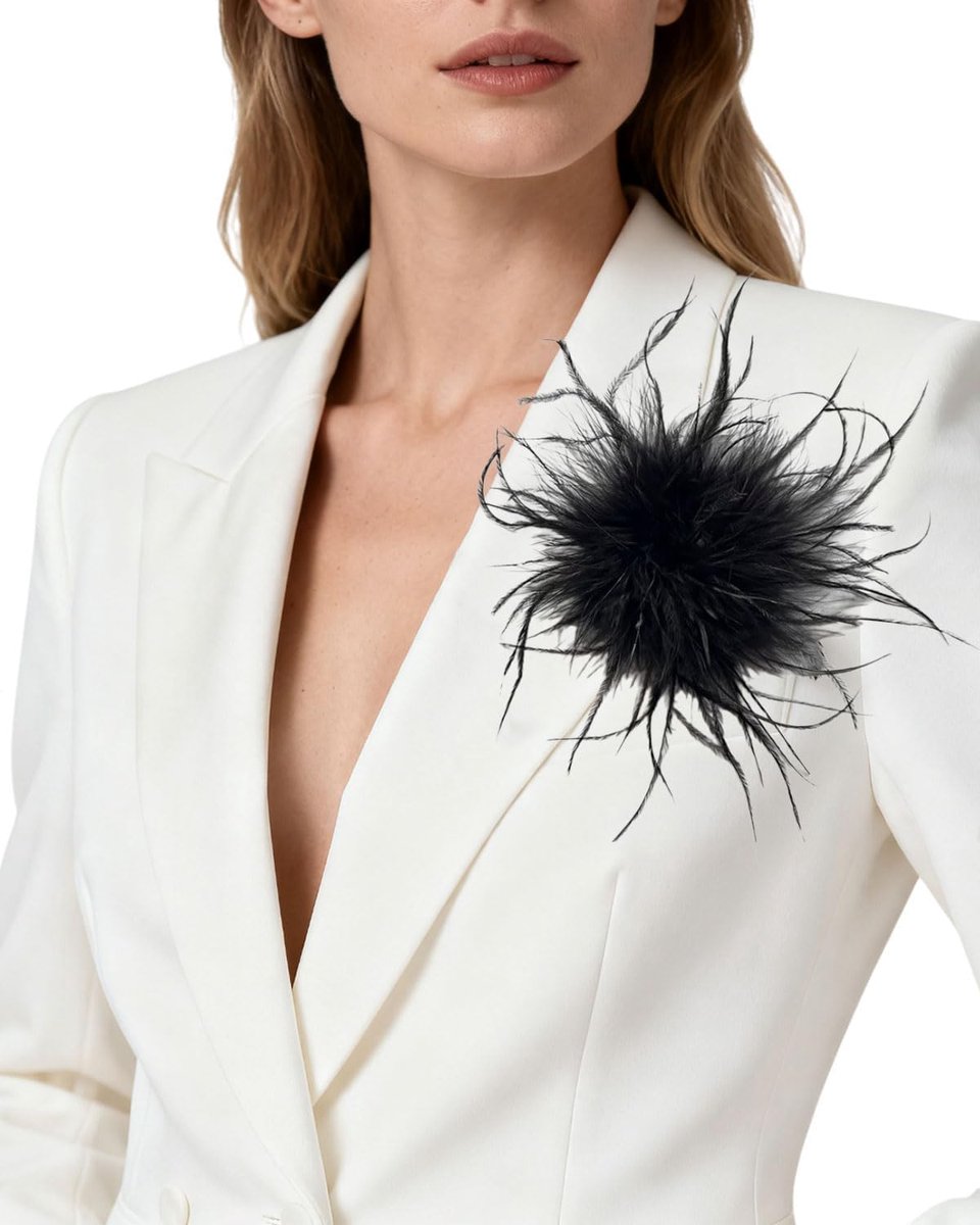 Broche, Meerkleurige Haarspeld Veer Meisje Kunstmatige Struisvogelveren Haarspeld Bloem Clip Pin Kapsel Fascinator voor Blazer, Jurk, Jas - Boheemse Bloemenontwerp, Zwart