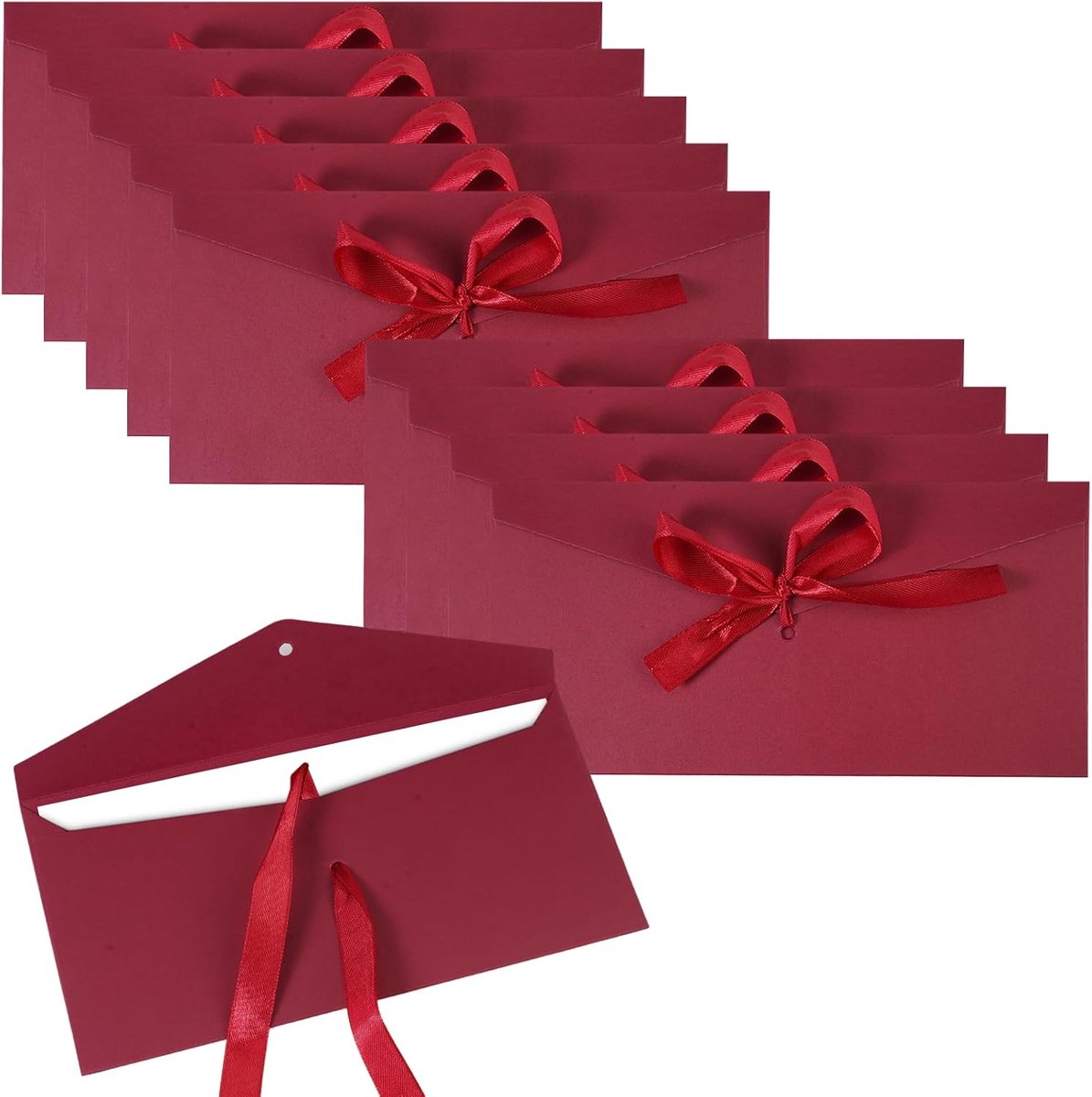 10 stuks mooie donkerrode enveloppen met strik, 22 x 11 cm