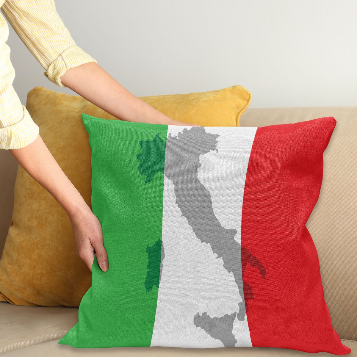 ABAKUHAUS Italian Vlag Sierkussenhoes, Kaart Uitzicht van Italy Land Chart National Landelijk Europe Cultuur, Decoratieve Vierkante Sierkussenhoes, 60 x 60 cm, Varen Groen