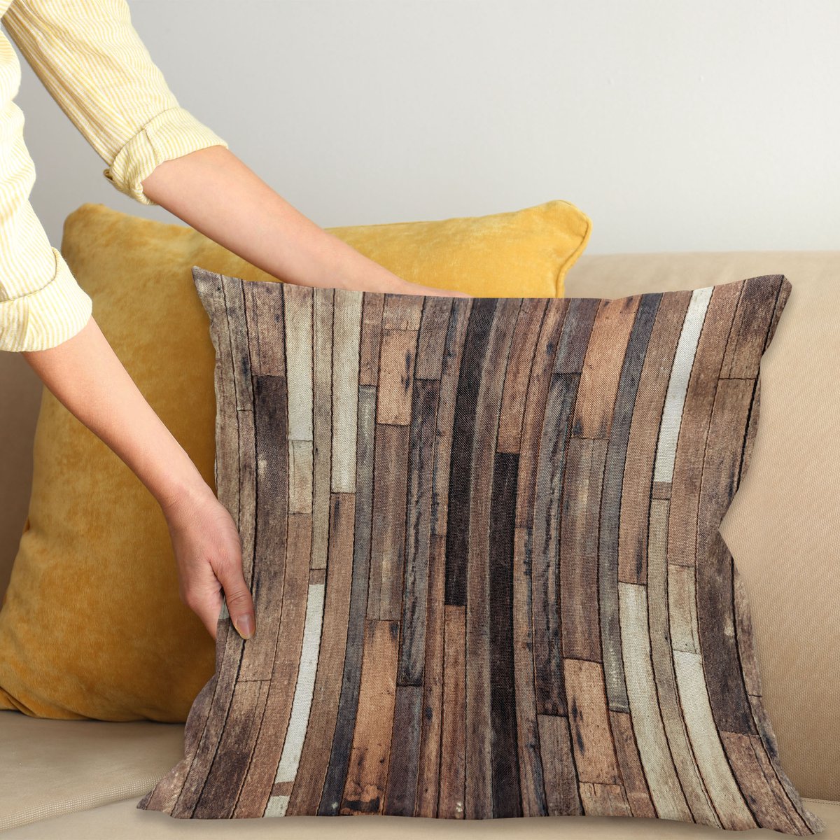 ABAKUHAUS Houten Sierkussenhoes, Bruin Oud Hardwood Floor Plank Grunge Lodge Garage Loft Natuurlijk Rural Grafisch Print, Decoratieve Vierkante Sierkussenhoes, 70 x 70 cm, Bruin