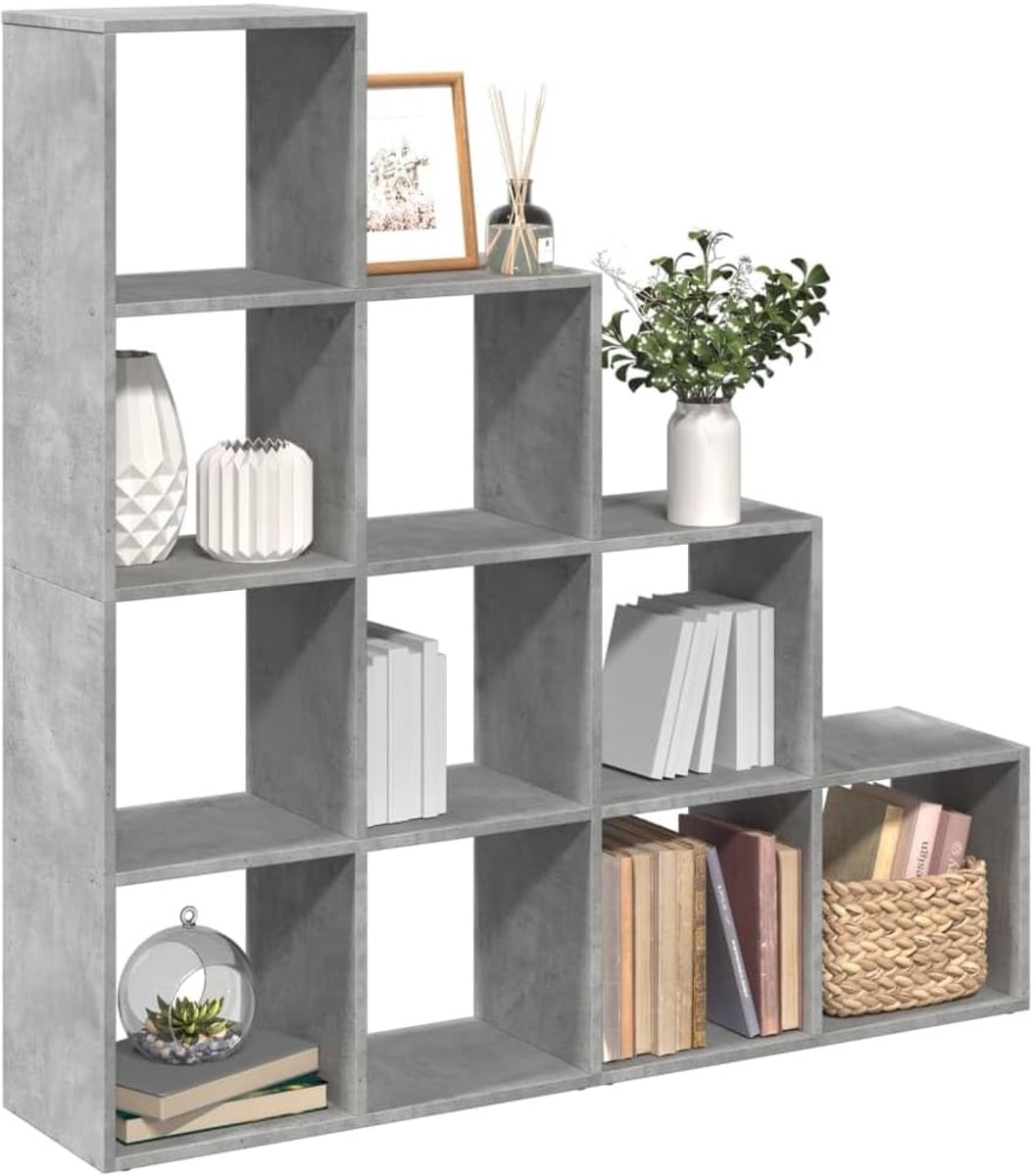 Boekenkast opbergrek boekenkast bookcase geschikt voor werkkamer slaapkamer hal kantoor 4 treden betongrijs 131,5 x 29 x 131,5 cm