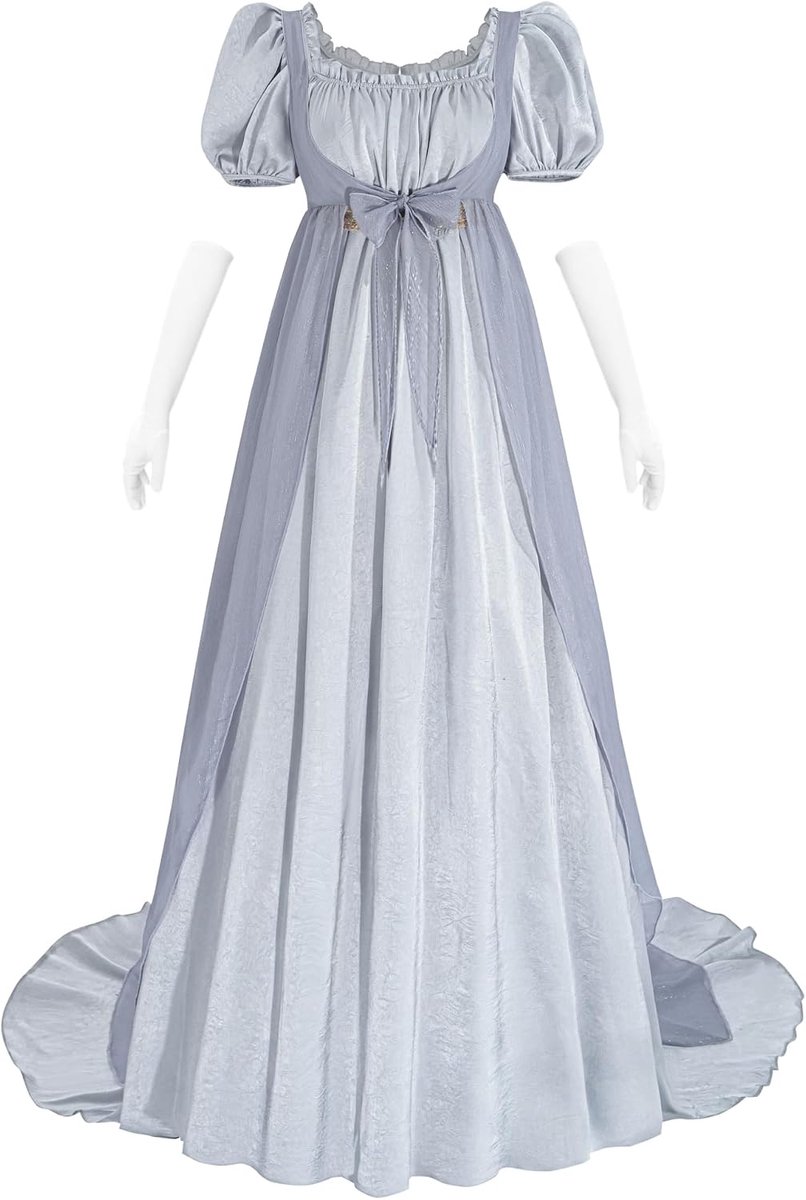 jurk voor dames, Victoriaanse jurk, historische retro empire, avondjurk, lang, met wikkelriem en handschoenen, kostuum voor bal, carnaval, Halloween