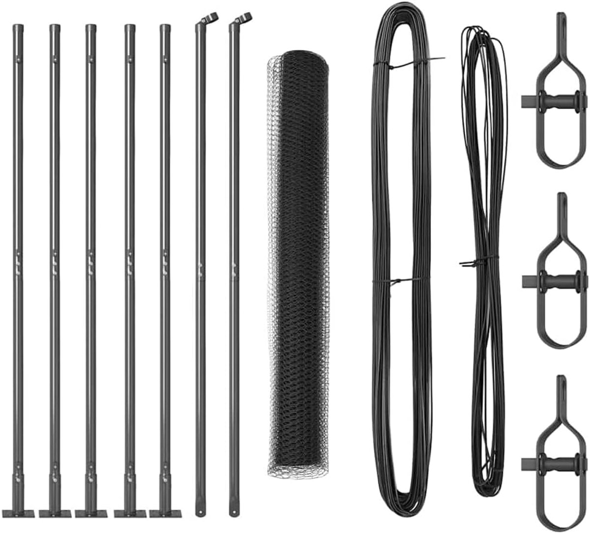 Palen grijs, 10 x 1,2 m, set voor 13 mm mazen, staal en pvc, 2 m tuinhekpalen voor buiten