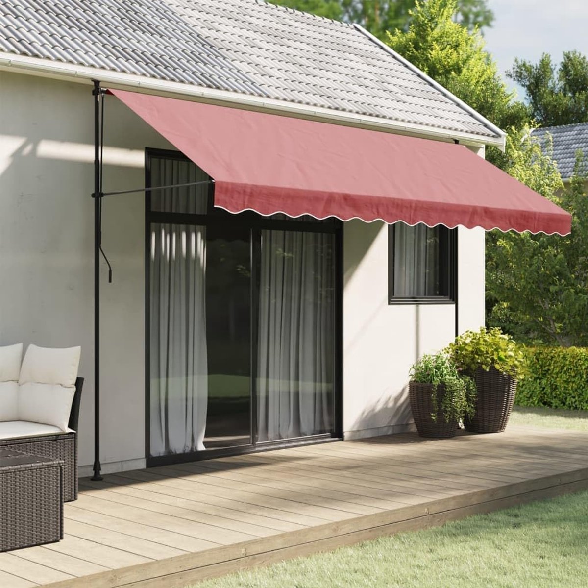 Bordeauxrood 4 m, PU-gecoate vervangende volant van 100% polyester, waterdicht en uv-bestendig, ideaal als vervanging voor oude luifels, licht