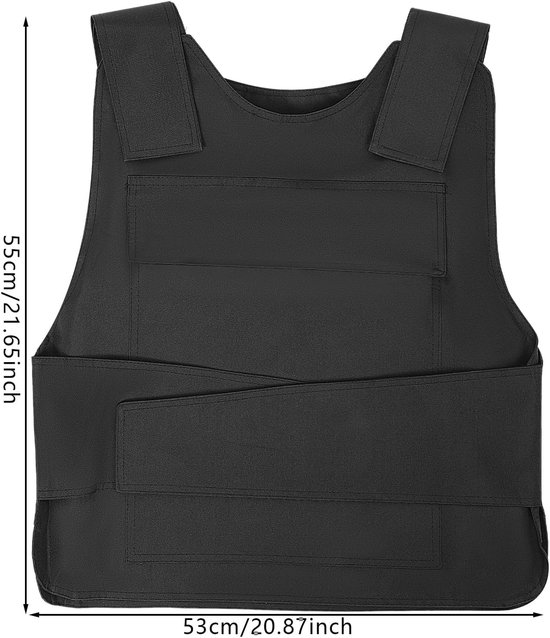 Outdoor veiligheidsvest, tactisch vest, verstelbaar trainingsvest 55 x 53 cm met snijbeschermende handschoenen en tas, 600D nylon/mangaanstaal, zwart, voor outdoortraining — afbeelding 4