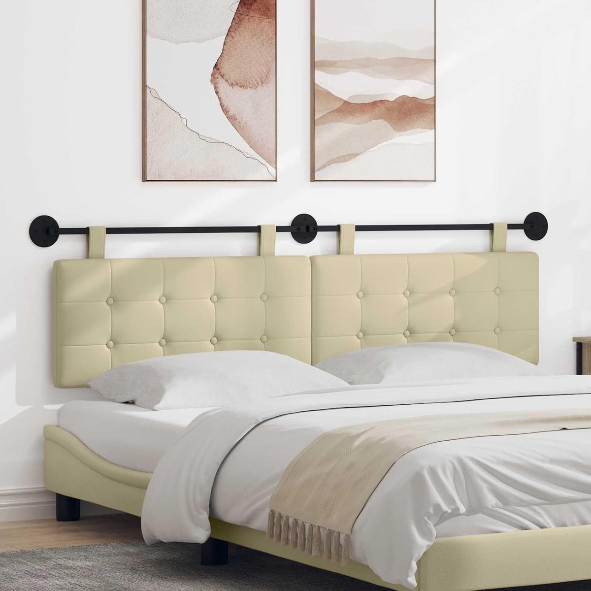 Hangende PU-lederen bedleuning, slaapkamer hoofdeinde met vierkant patroon en zachte schuimvulling. Wandmontage, ruimtebesparend, gemakkelijk te gebruiken