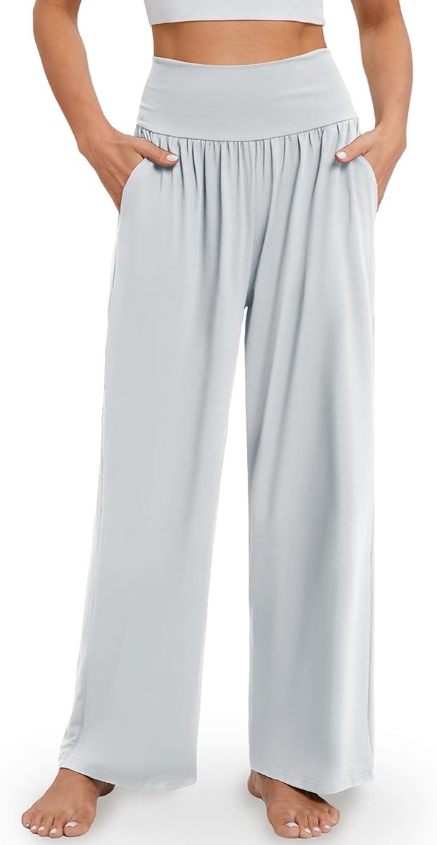 Wijde been Yoga Broek voor Vrouwen Casual Losse Gezellige Joggingbroek Hoge Taille Lounge Pyjama Vloeiende Broek met Zakken