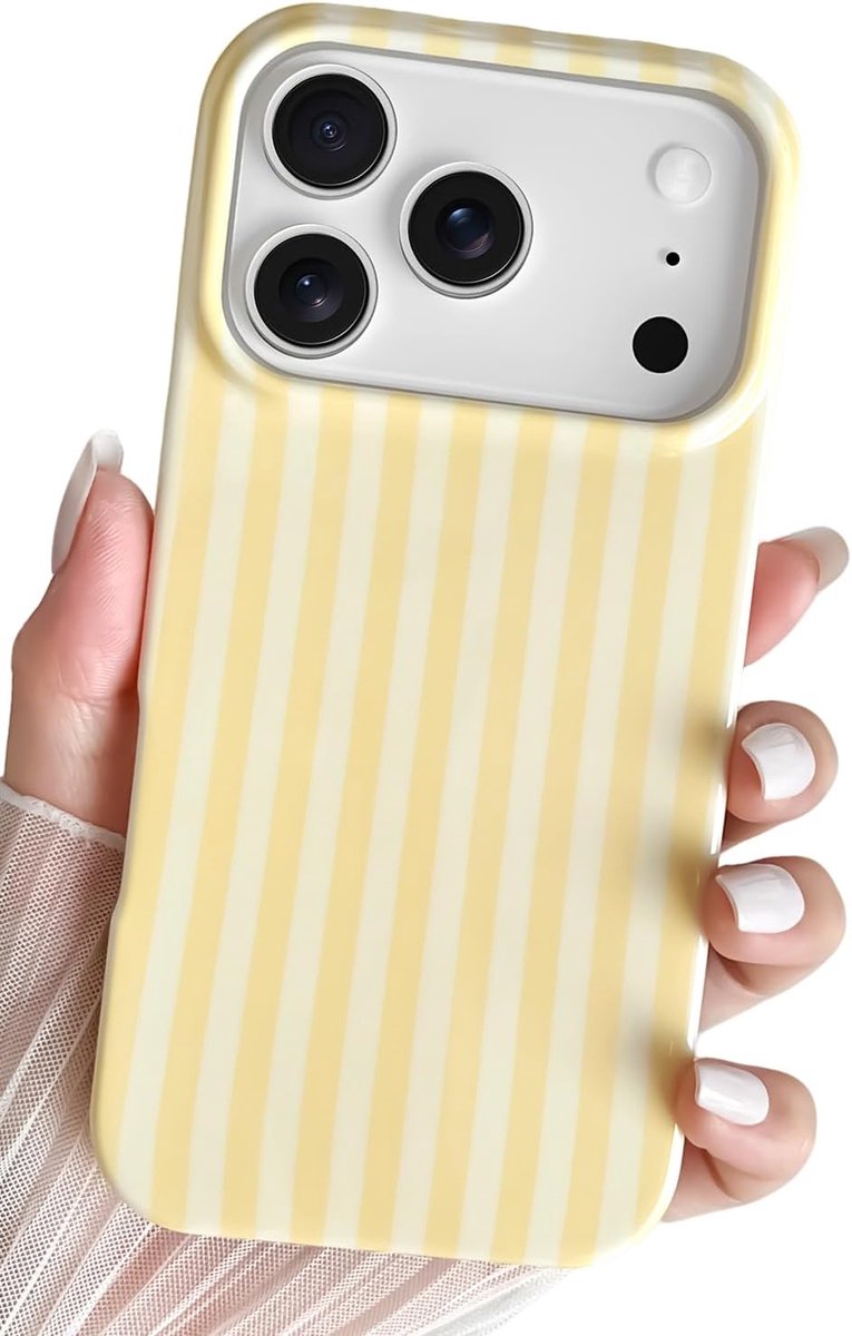 Telefoonhoesje voor iPhone 17 Pro Max, schattig, gestreept, zacht, TPU, dun, schokbestendig, voor vrouwen en meisjes, mooi en stijlvol, geel