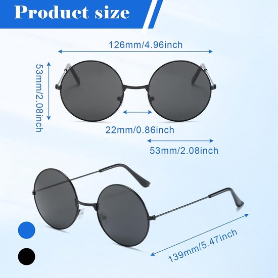2 paar ronde retro zonnebril voor dames en heren, gepolariseerde klassieke zonnebril, rond met metalen frame, UV400-bescherming, vintage steampunk-bril voor dagelijks gebruik, hippie — afbeelding 2