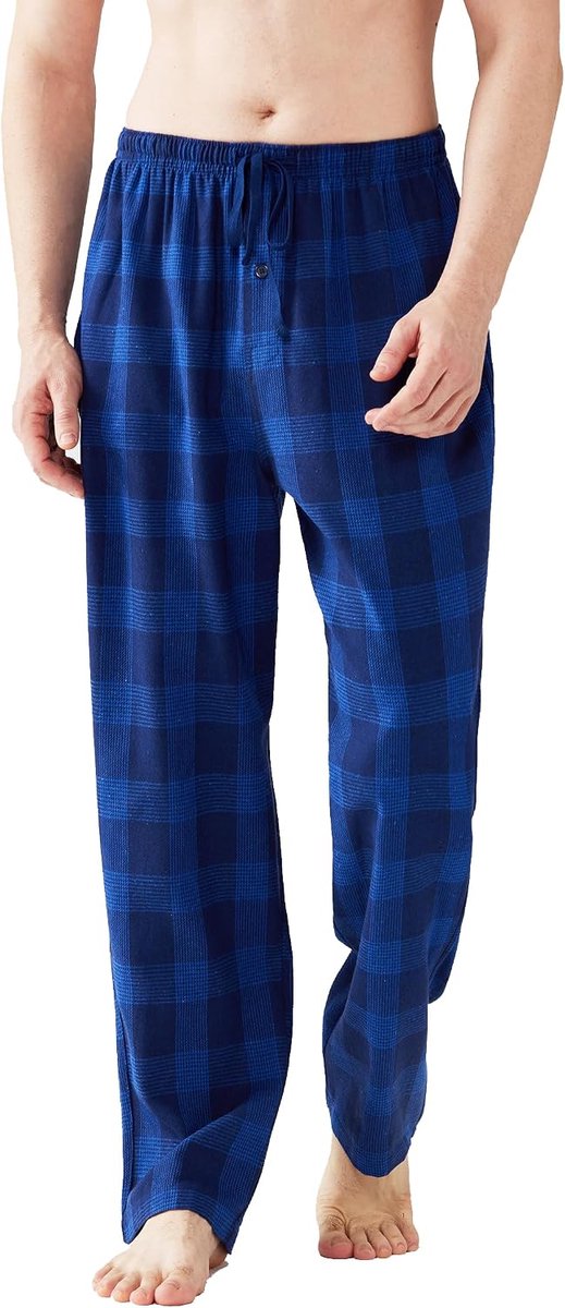 Pyjamabroek, Flanel Katoen, Geruit, Slaap- en Loungebroek, Pyjamabroek met Zakken en Knoopsluiting