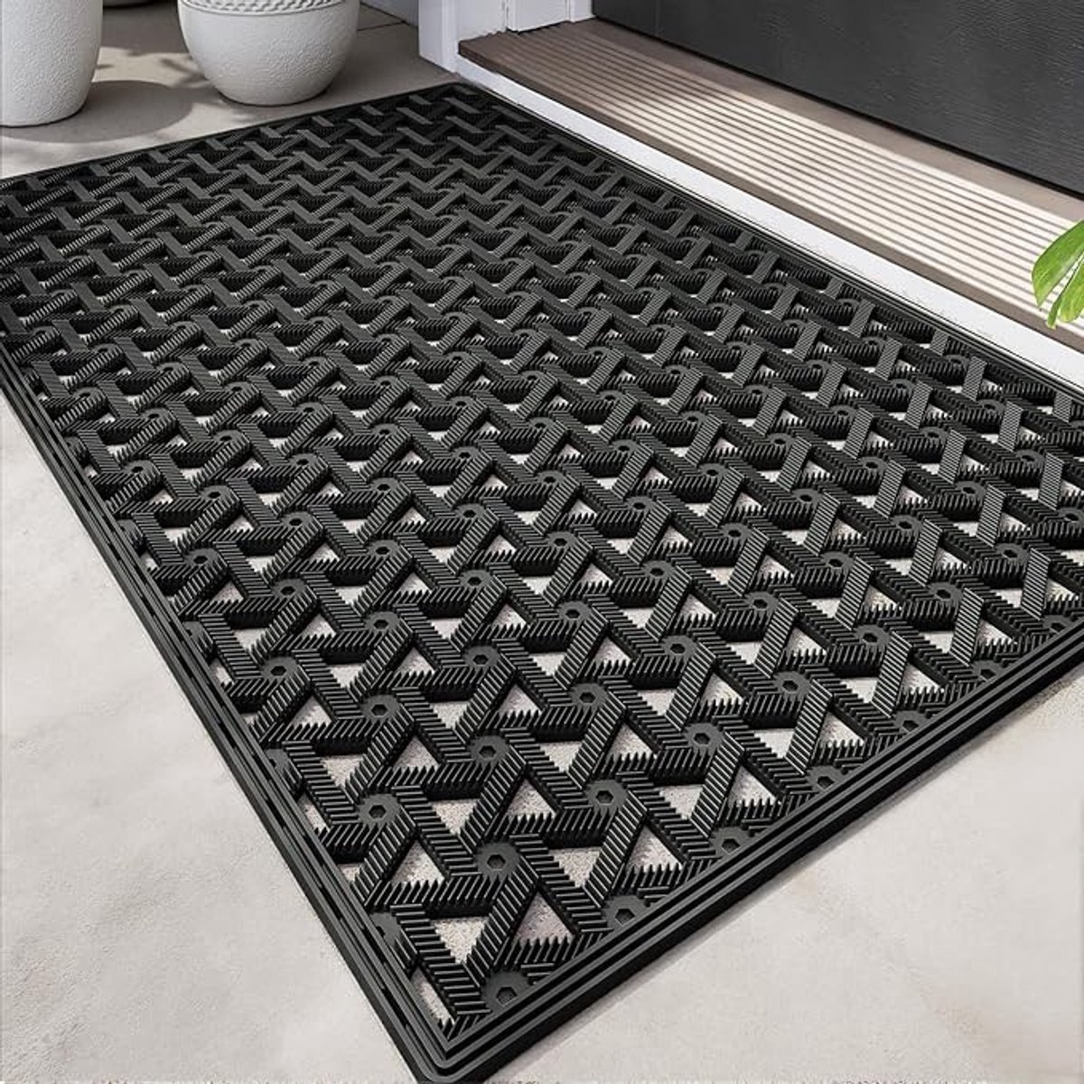 Livatto Buiten Deurmat 60x90 cm – Antislip Droogloopmat met Waterafvoer – Zwart