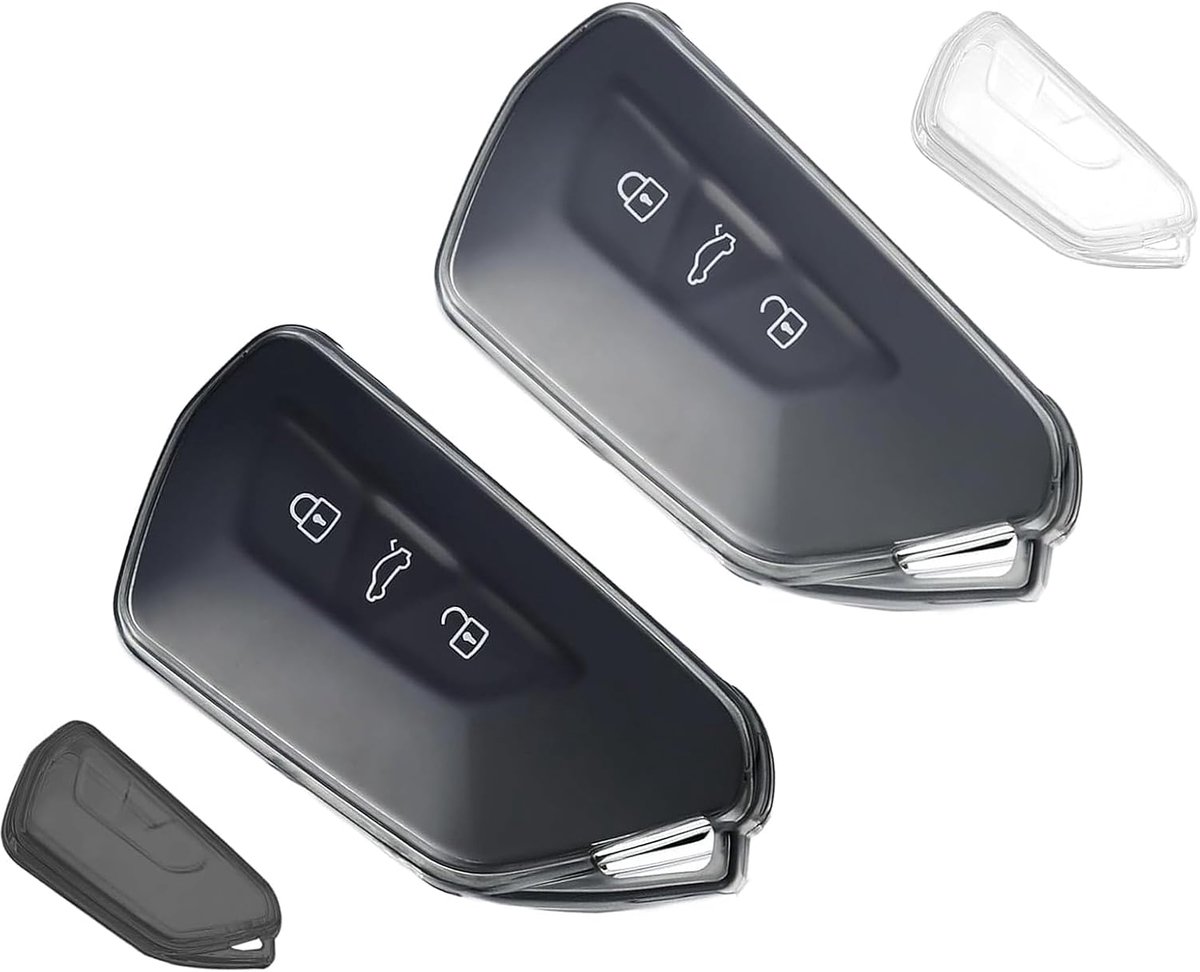 2 stuks, compatibel met Volkswagen Golf 8, autosleutelhoes, TPU-hoes, zachte schaal, transparant, zwart